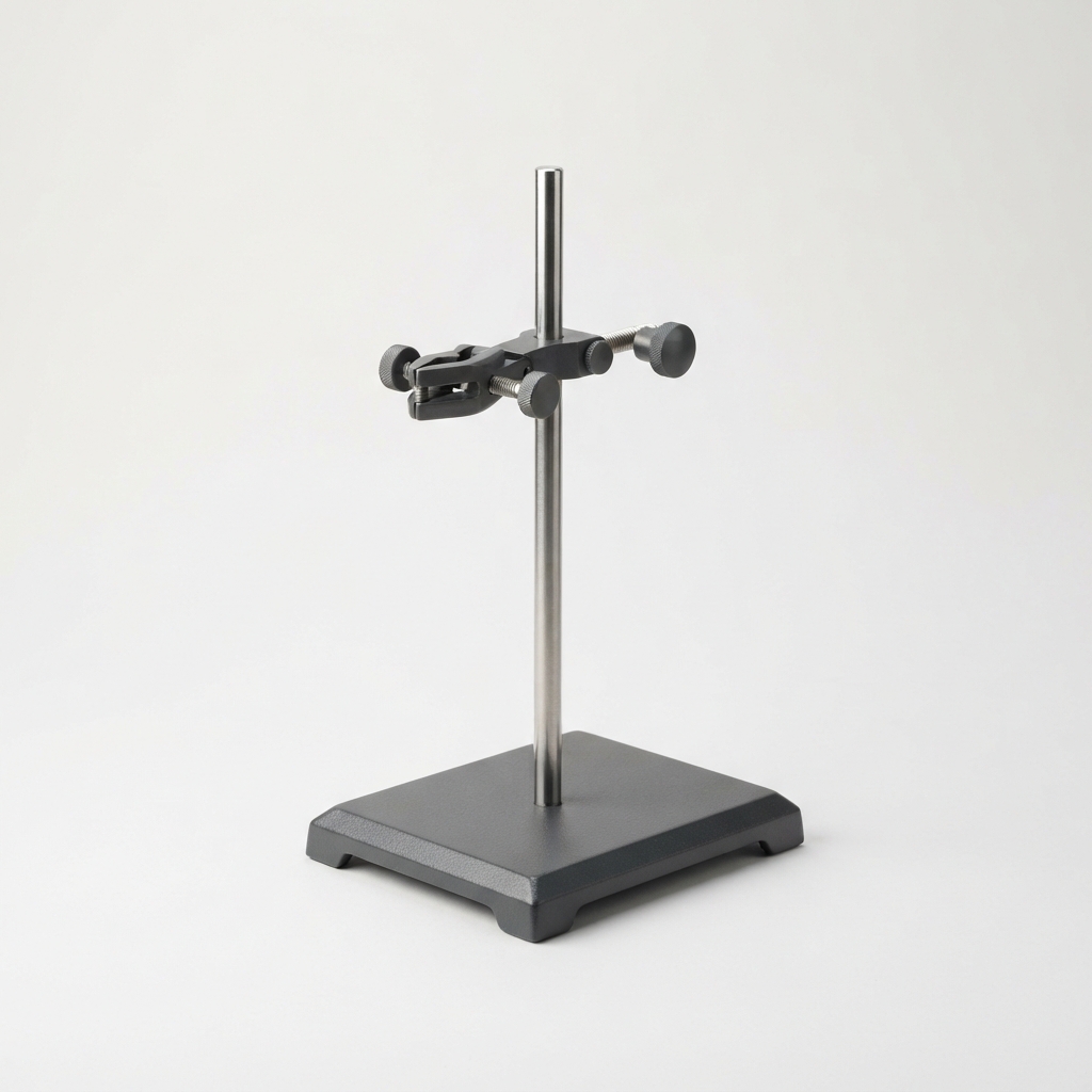Adjustable laboratory clamp stand in dark gray for industrial and scientific use