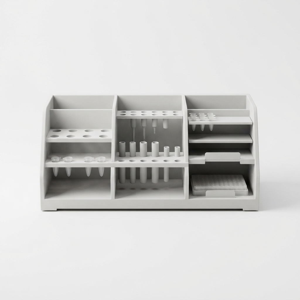Three-tier benchtop lab organizer rack for industrial and scientific tools